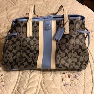 Coach PVC striped handbag purse blue